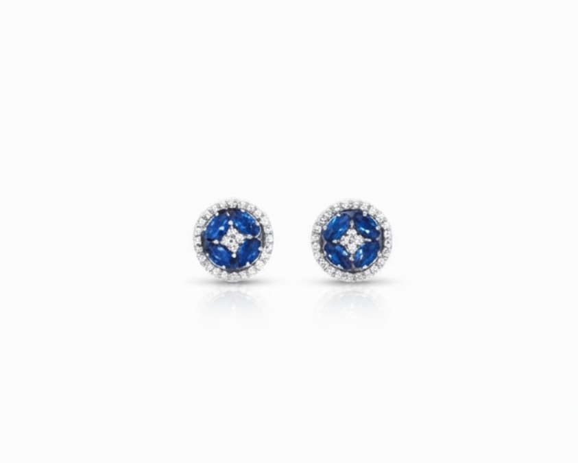 Sapphire Natural and Diamond Flower Earrings