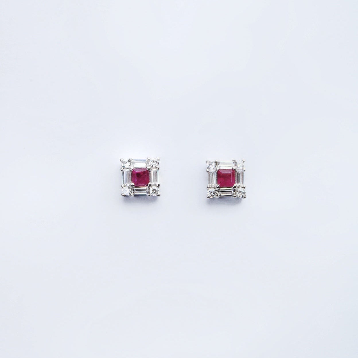 Square-cut Natural Ruby Earrings