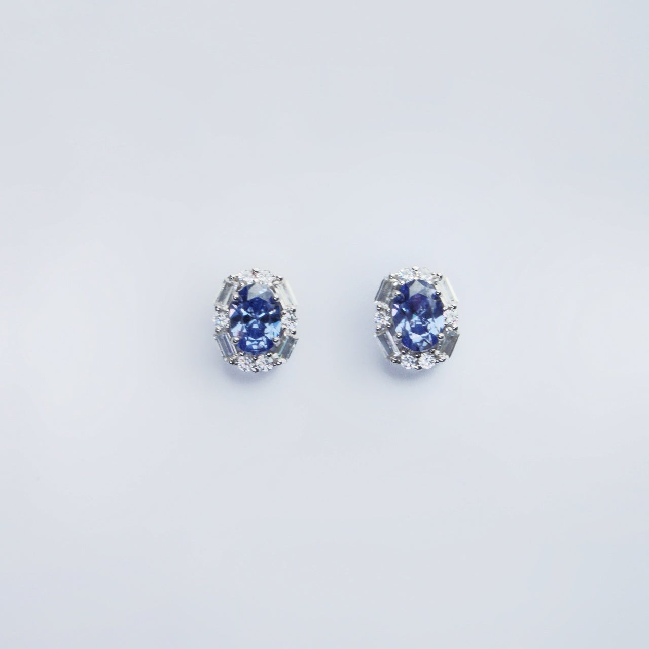 Oval Baguette Blue Earrings