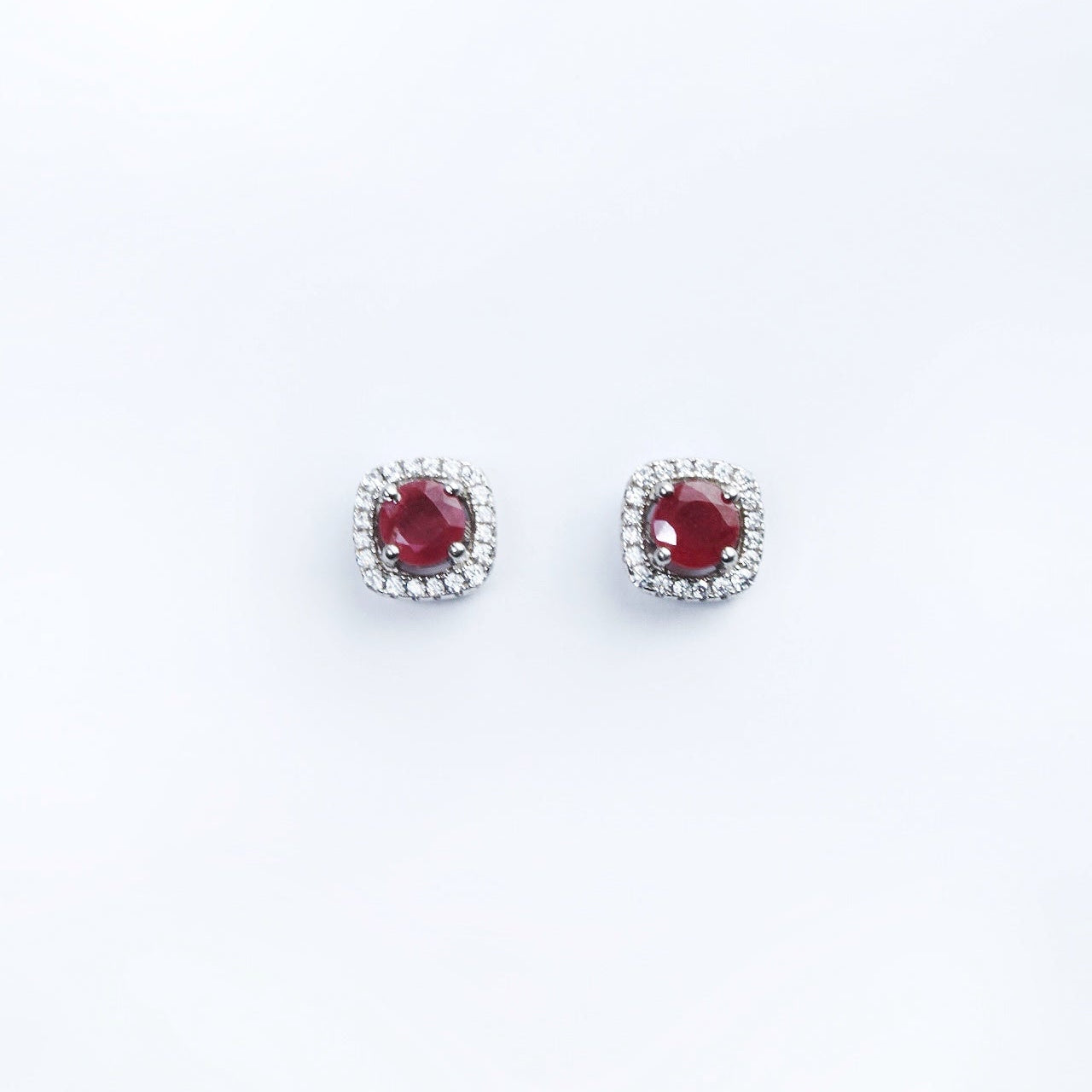 Squared Man-Mad Ruby Earrings