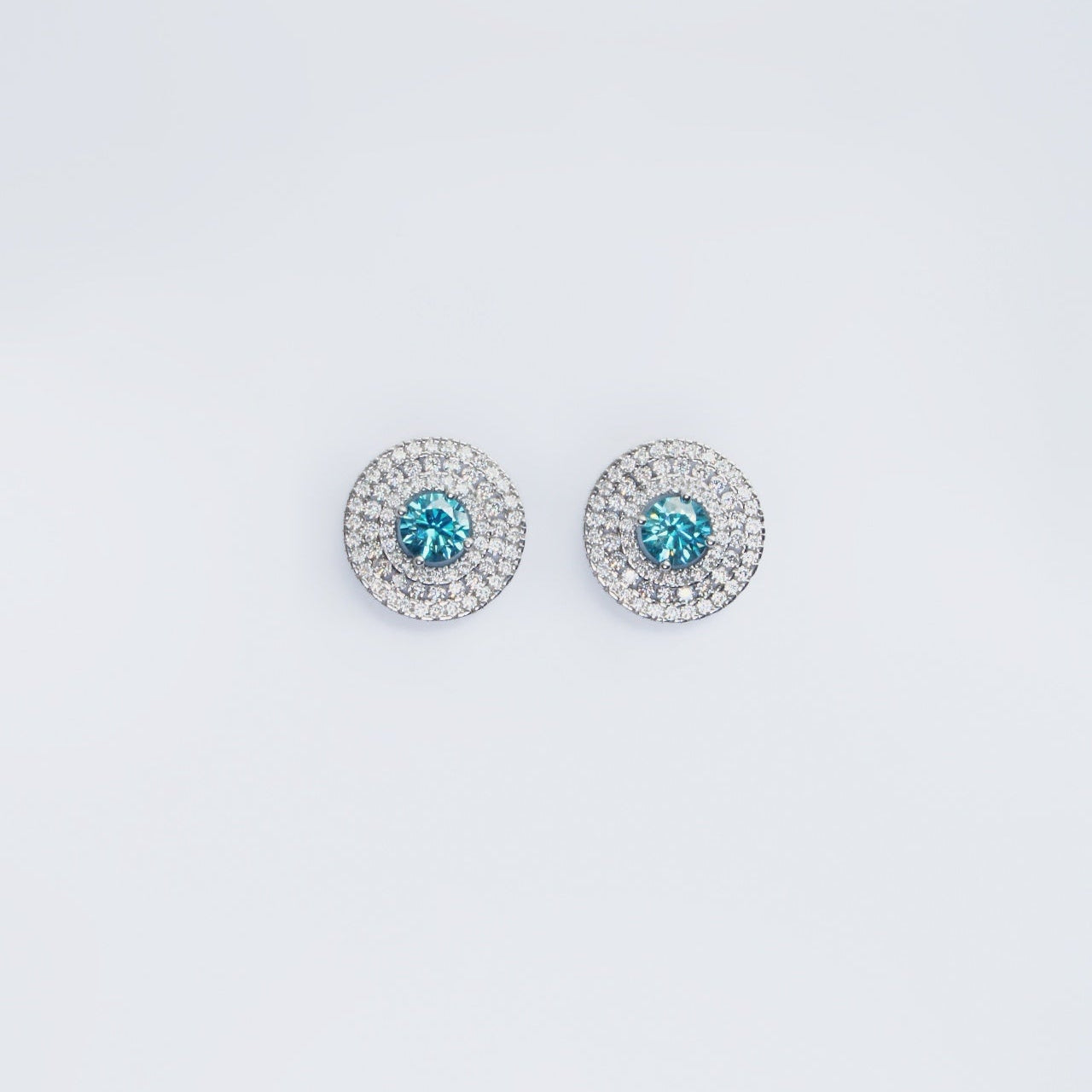 Round Blue Moissanite Earrings