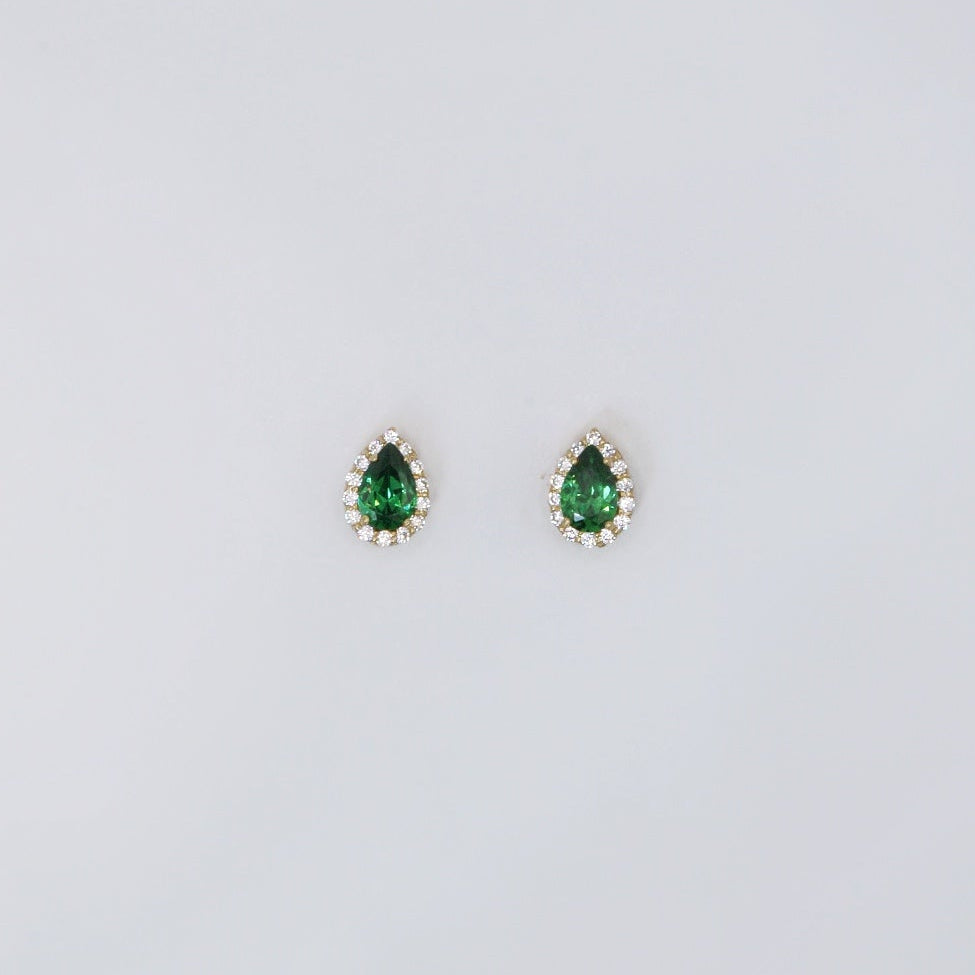Gold Drop Green Earrings