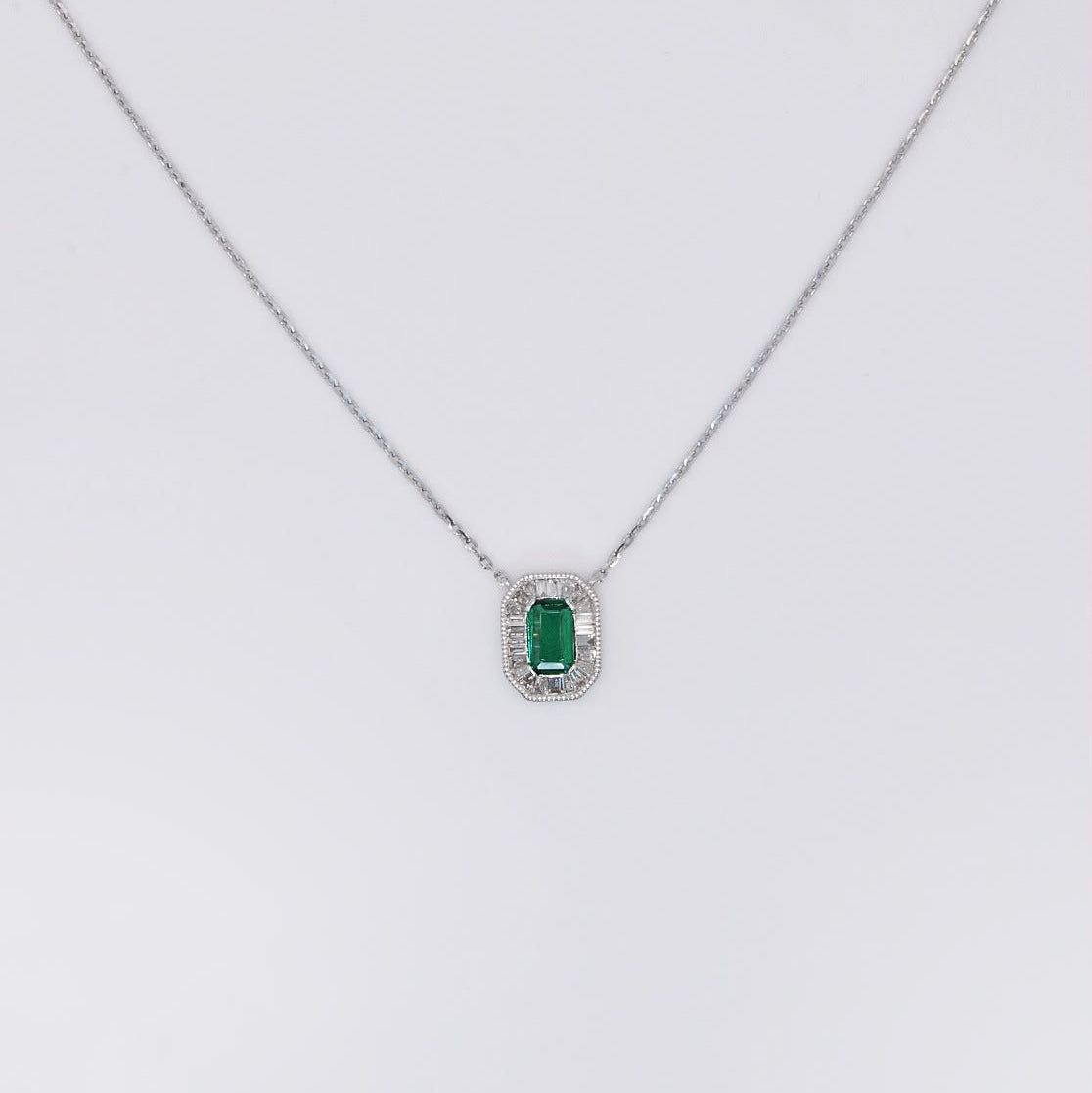 White Gold Natural Emerald Necklace